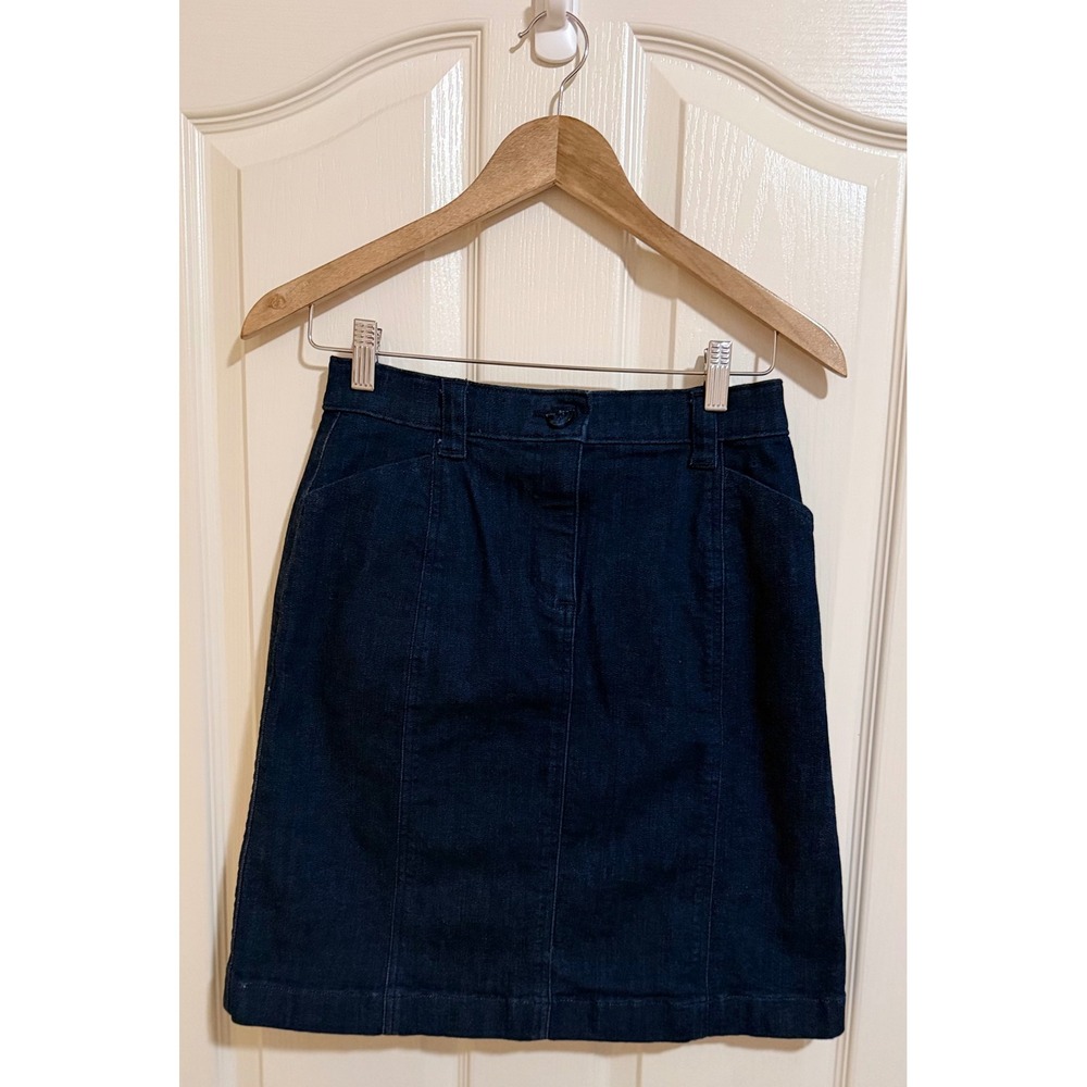 Womens L.L. Bean Stretch Dark Denim Pencil Skirt Jean Classic Casual Western 4P